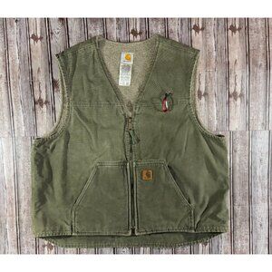 Carhartt Canvas Sherpa Sandstone Vest size 3XL color Green vintage